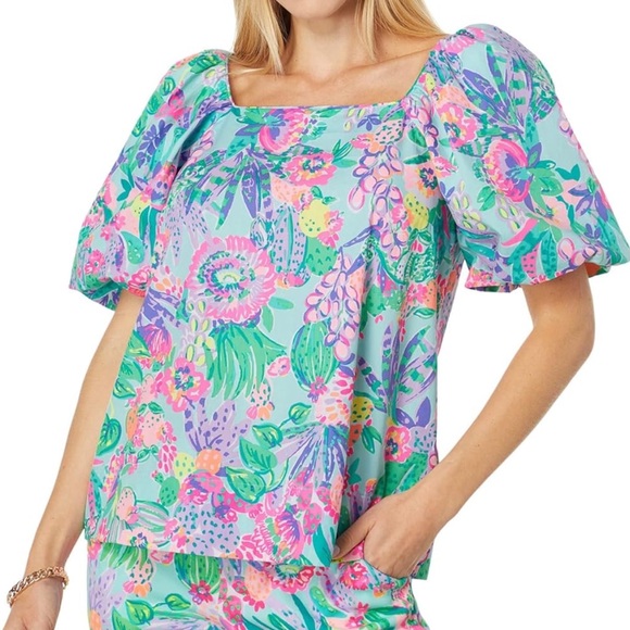 Lilly Pulitzer Tops - NWT Lilly Pulitzer Lettie Bright Puff Sleeve Blouse XL $128